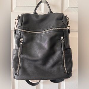 Miztique Black Leather Backpack Purse - silver Hardware, Adj Straps NWOT